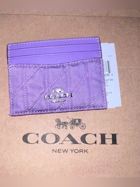 COACH Purple Card Holder Wallet Quilted w Silver Hardware AUTHENTIC NWT